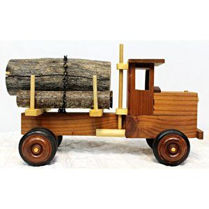 Brown Wooden Logging Truck Toy Moving Wheels 7 x 12 x 5 inch